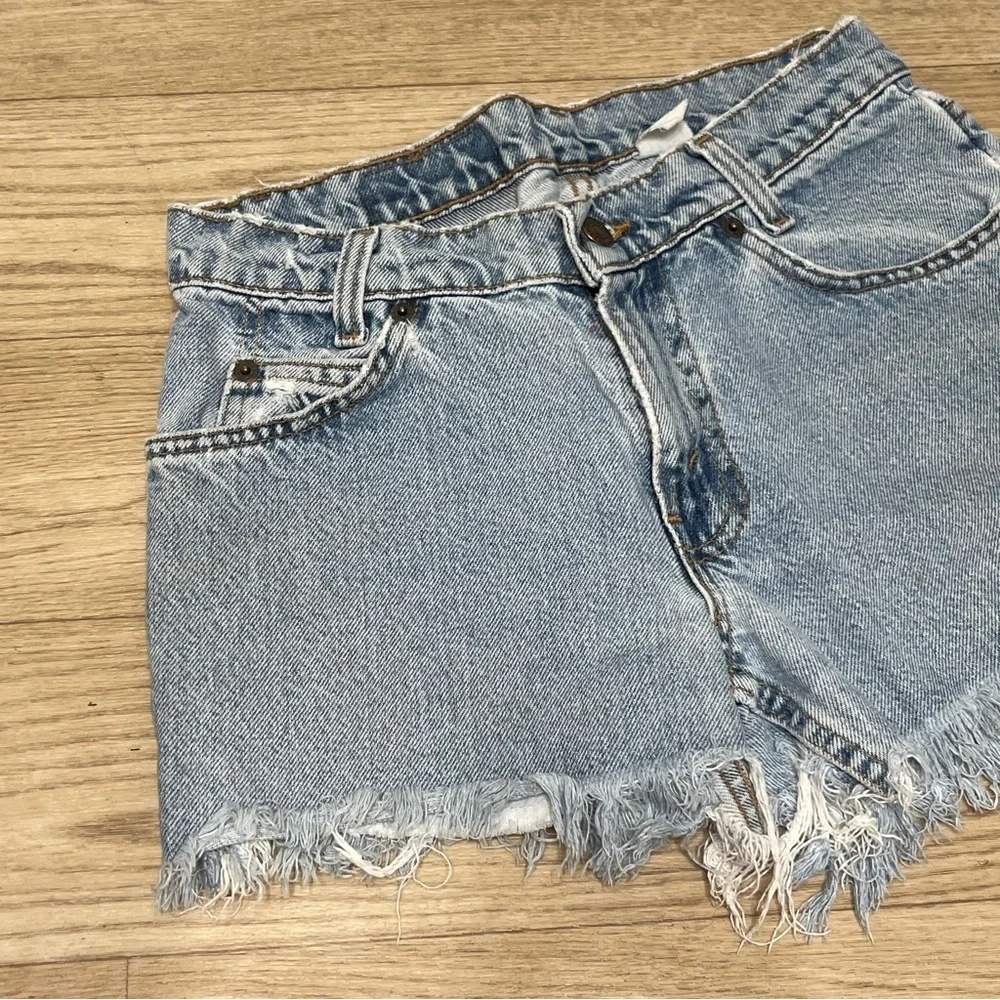 Vintage Orange Tab Levi’s Distressed Cut Off Midrise Denim Shorts Waist 28” - Picture 4 of 14